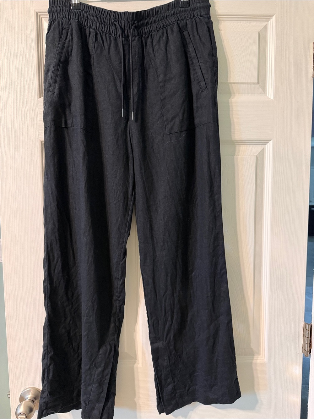 Athleta Wide Leg Pull-On Linen Blend Pants Black | Size M | Comfy Coastal Travel